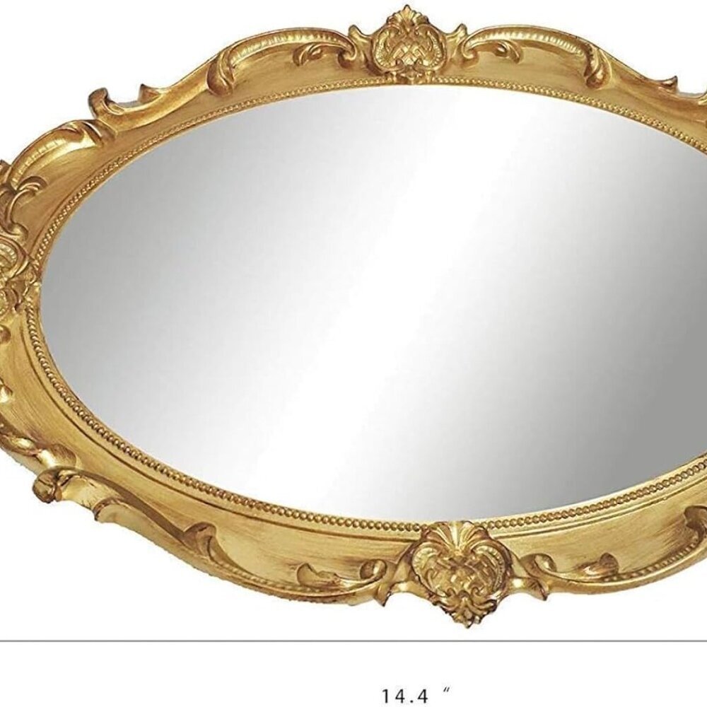 Vintage Mirror Tray Gold Framed Wall Mirror- Antique Decor for Home & Baroque Ro - Picture 3 of 9